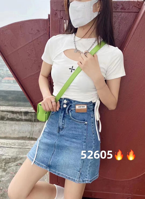 Original price 98.99! [okd] personalized label design high waist denim skirt 52605-00\zxl