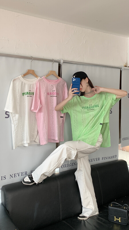 [our] casual loose letter round neck short sleeve T-shirt 11008\lsw