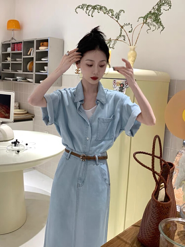 [ou zhengsha] slim shirt + slit slim skirt suit (with waist rope) 18875\jj