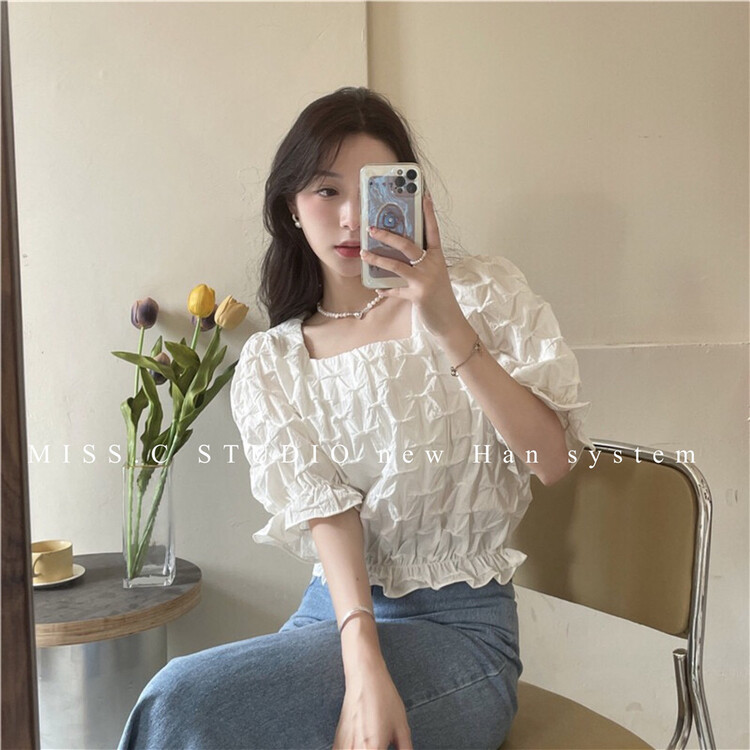 [miss.c studio] square neck short wrinkled texture shirt 6022\zxx