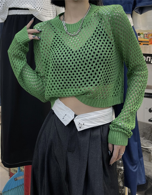 【 Sasa 】 round neck hollow out comfortable Korean knitwear (only selling knitwear) 783\ll