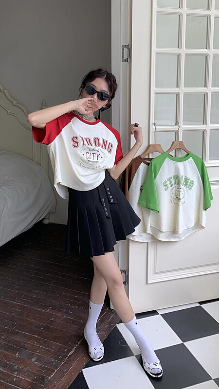 [our] Korean casual letter printed short sleeve T-shirt 11335\lsw