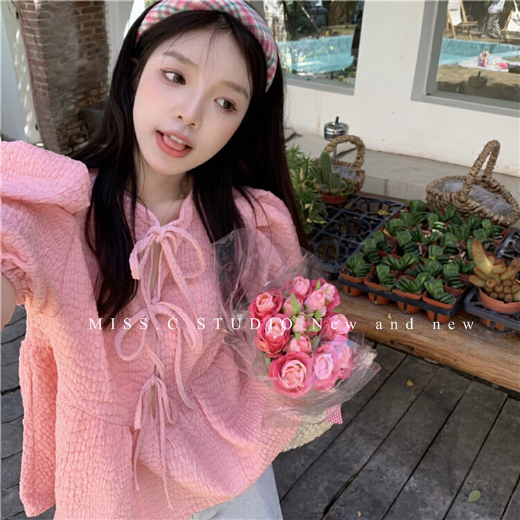 [miss.c studio] Han Feng ins sweet girl loose tie blouse (front and back) 8088\zxx
