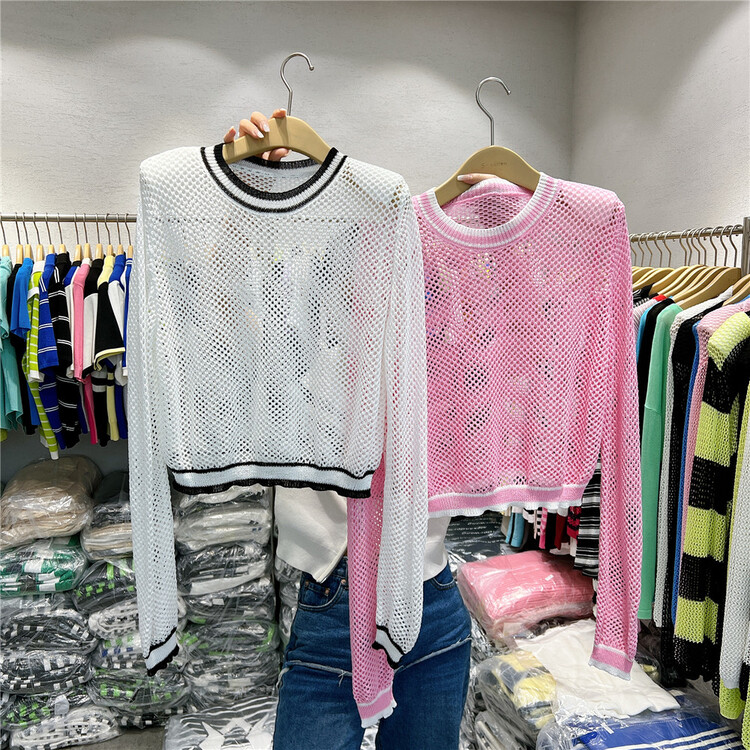 [s'seven] stripe fashion hollow out sunscreen shirt 3062\xyj