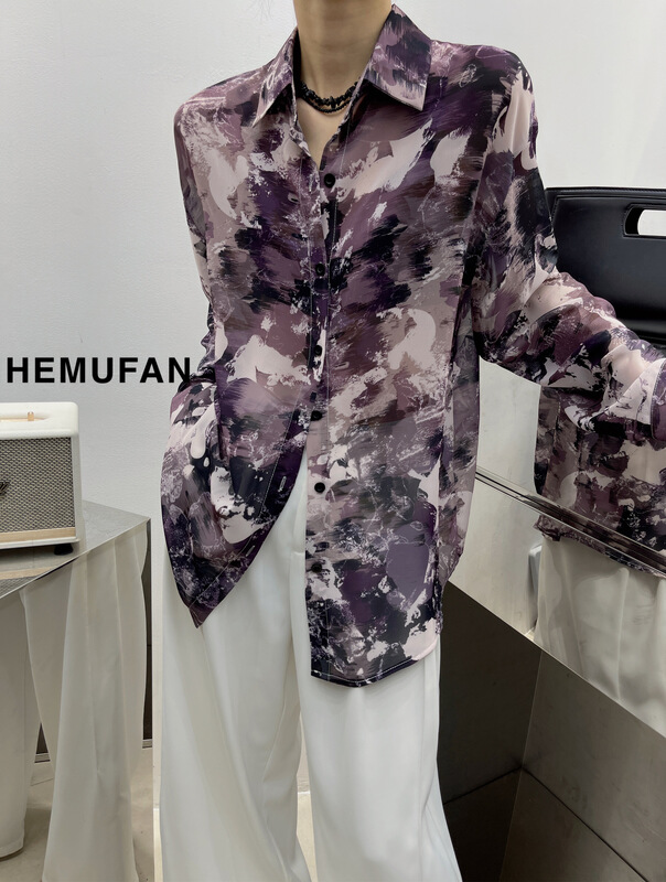[hemufan hemufan] tie dyed fashion Korean single breasted shirt 3531\l