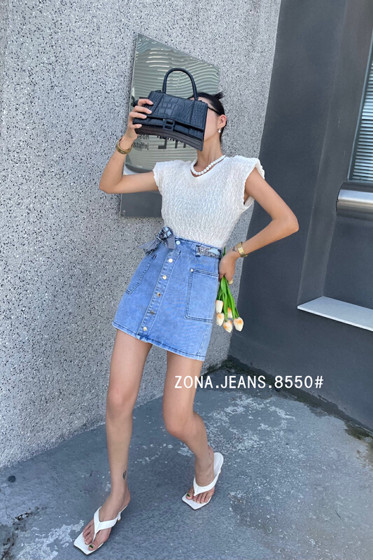 [zona] temperament slim denim skirt (with silk scarf) 8550\ozq