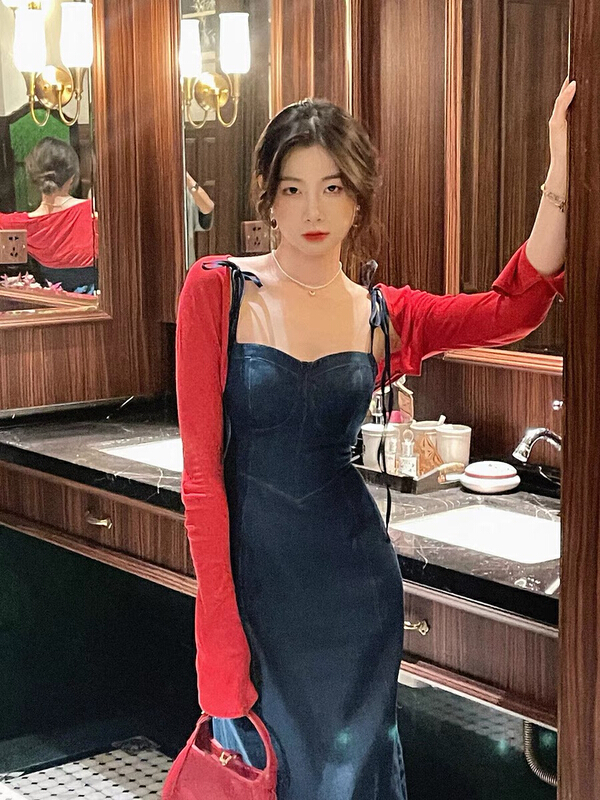 [ou zhengsha] retro port style dress + simple and versatile small shirt set 18862\jj