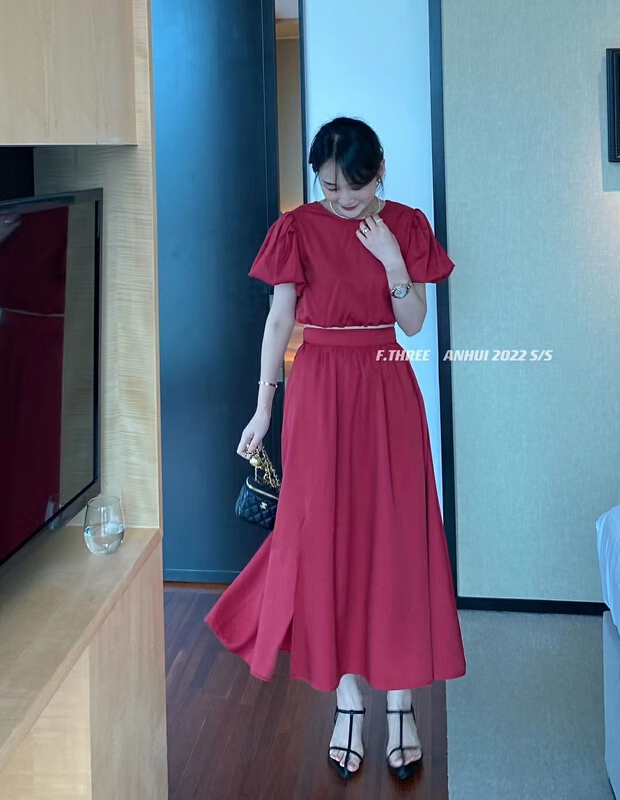 [f.three] Tencel thin fabric blouse + skirt split design skirt set 95230\xj