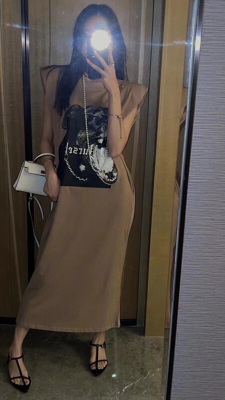 [Mg shopping] shoulder pad print Pullover dress 860\wtt