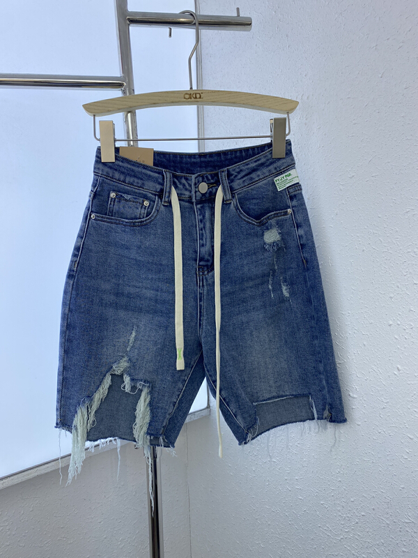 [okd] solid color thin denim raw edge versatile denim shorts 52669\zxl