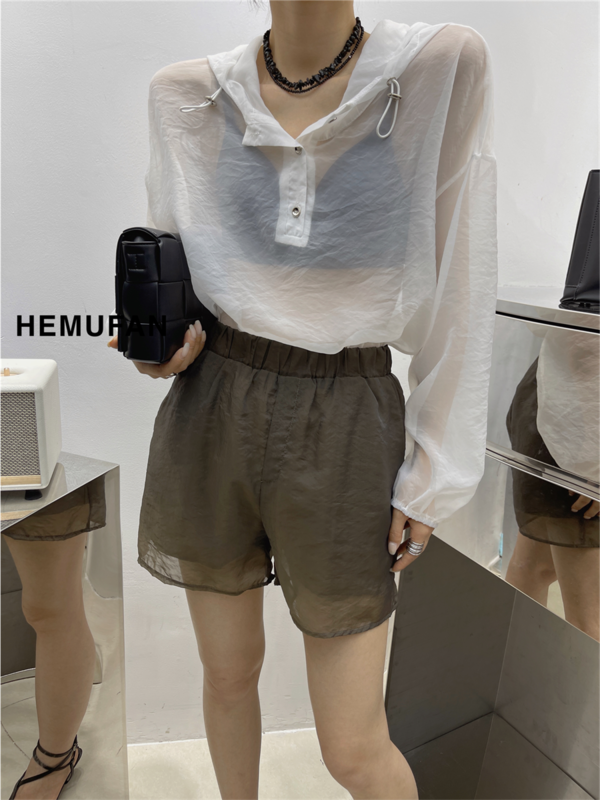 [hemufan hemufan] elastic waist solid color versatile casual shorts 3913\l
