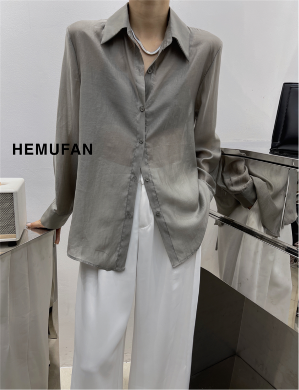 [hemufan hemufan] single breasted commuting simple and comfortable sunscreen shirt 3905\l