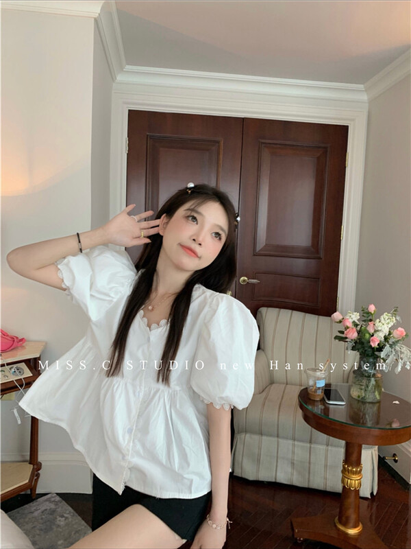[miss.c studio] bubble sleeve button solid shirt 2305\zxx