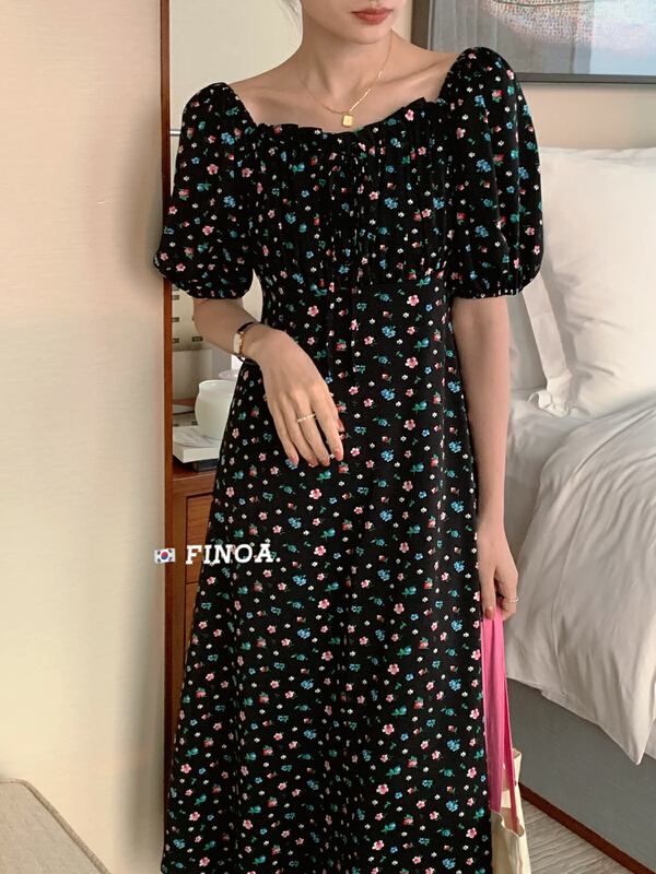 [olive] sweet temperament thin floral dress 1148\cls