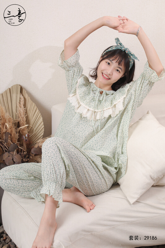 [original three element clothing] simple home comfortable floral COTTON PAJAMA suit 29186