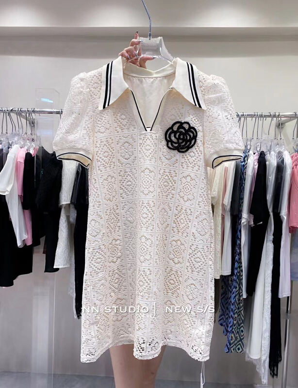 【NN】韓版氣質polo領山茶花連衣裙  9719#  XYY