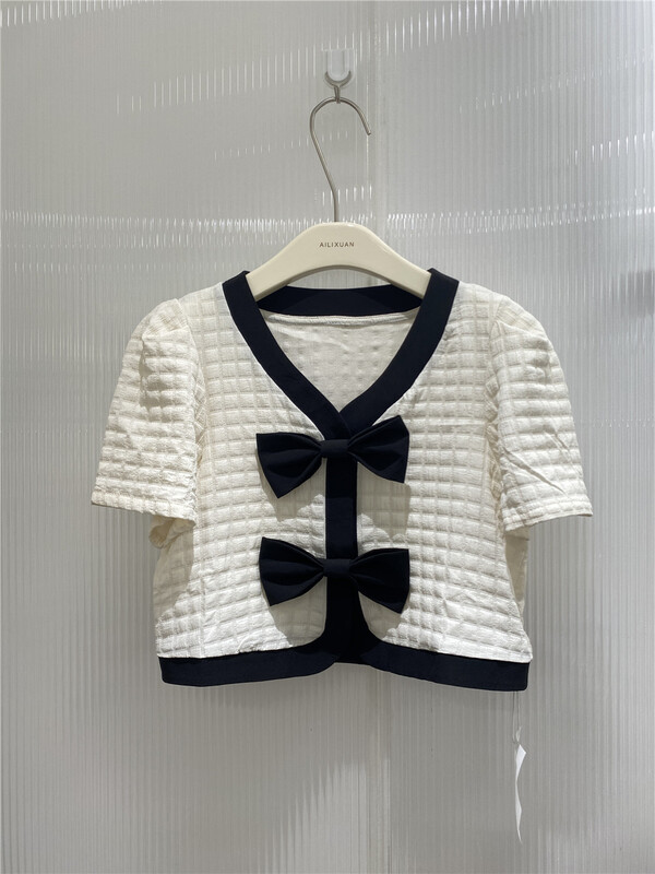 [alixuan] V-neck simple fashion shirt (bow can not be removed) 6523\zxx