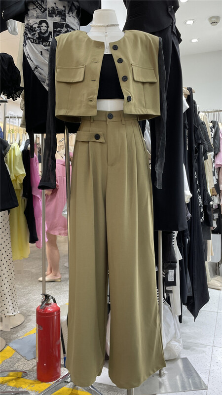 [semi plain] design waist head wide leg pants e608\zjy
