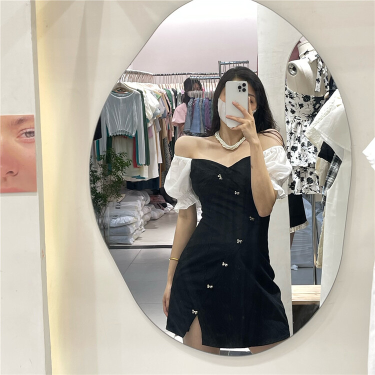 [NC edition/new color] square neck bow tie bubble sleeve dress 9338\zxx