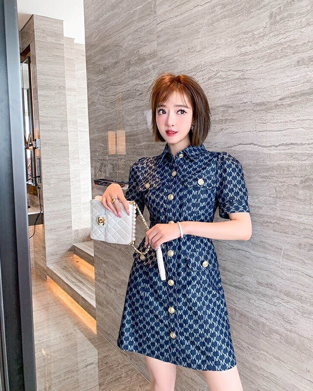 [ou zhengsha] trendy printed denim dress (with belt) 18866\jj