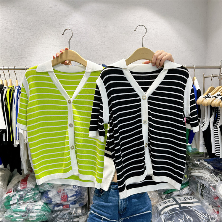 [s'seven] stripe single breasted fashion short sleeve T-shirt 3631\xyj