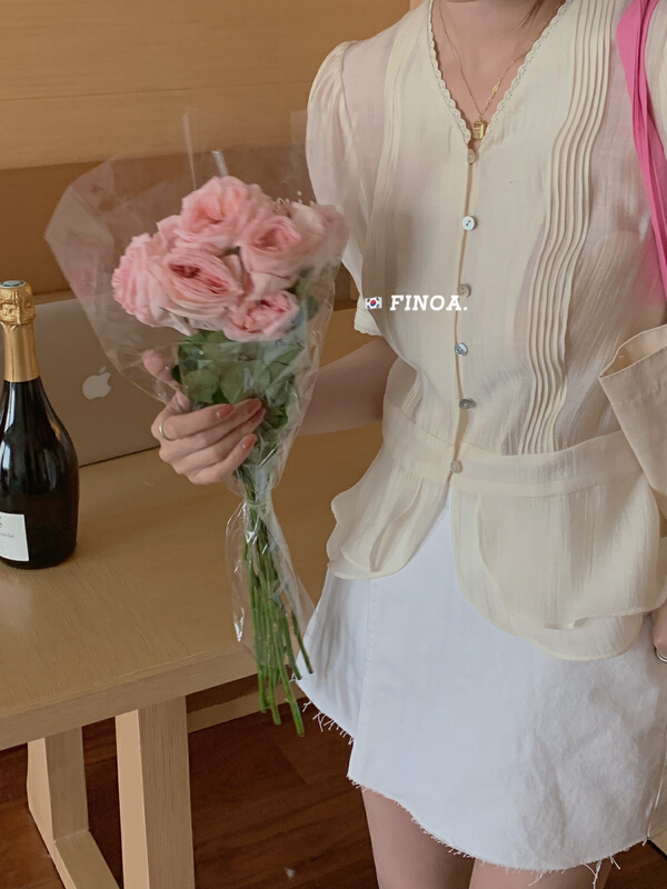 [finoa] Korean premium bubble sleeve short shirt 10528