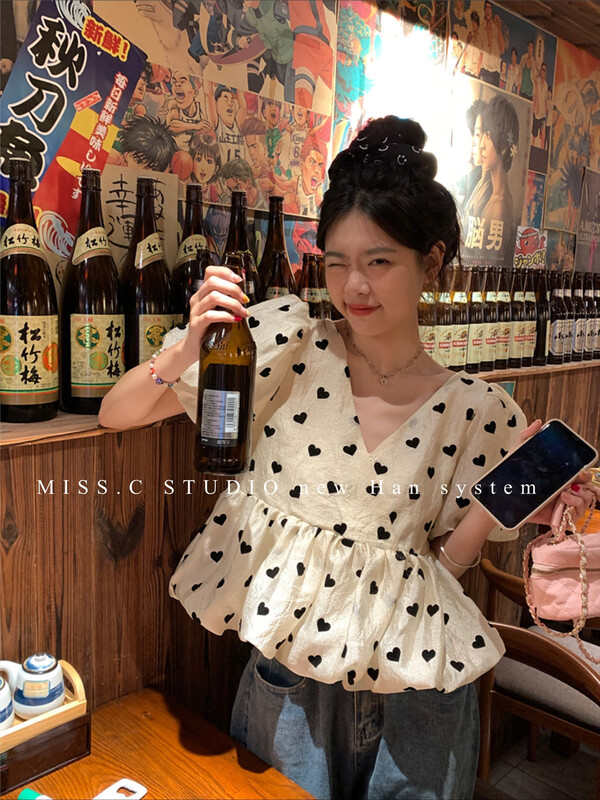 【MISS.C STUDIO】淑女氣質泡泡袖愛心小衫  2295#  ZXX