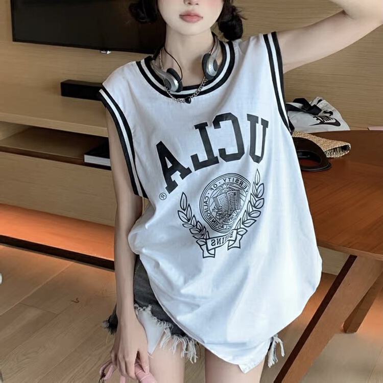 [fox] letter printed Pullover knitted ice silk vest / sling 1890\wtt