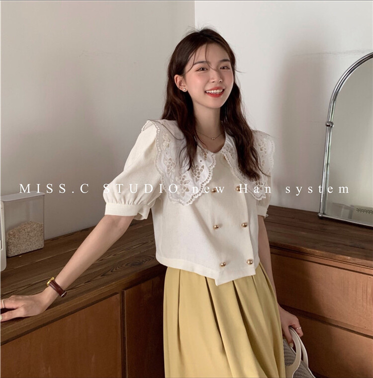 [miss.c studio] fresh and simple baby collar double breasted shirt 3835\zxx
