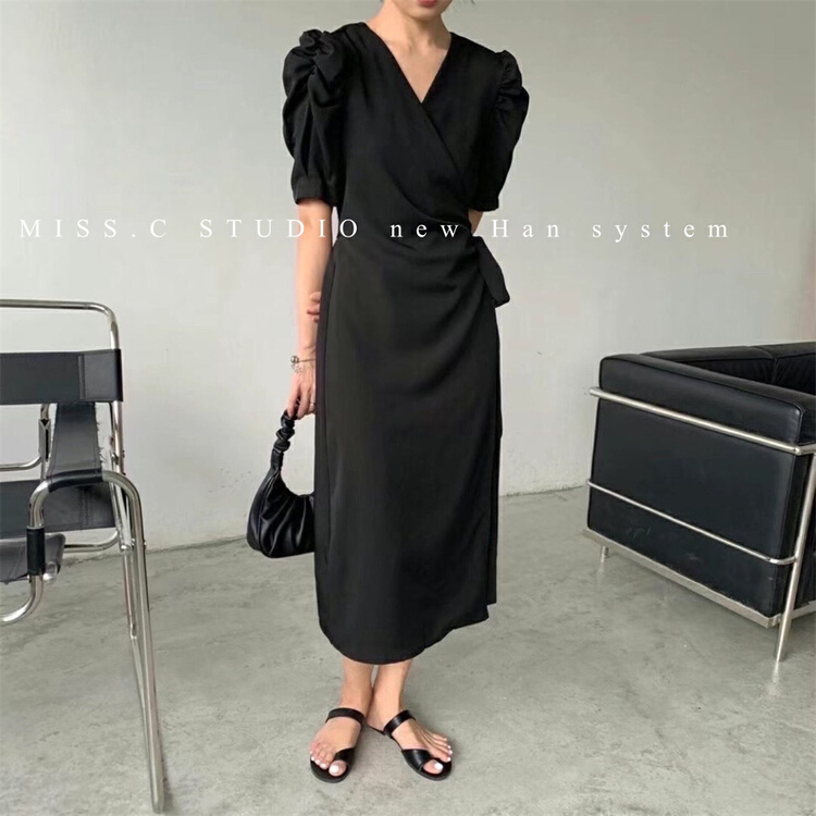 [miss.c studio] French retro Lantern Sleeve V-neck dress 1330\zxx
