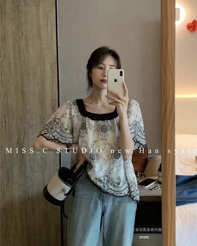 [miss.c studio] square collar Floral Vintage shirt 3888# zxx