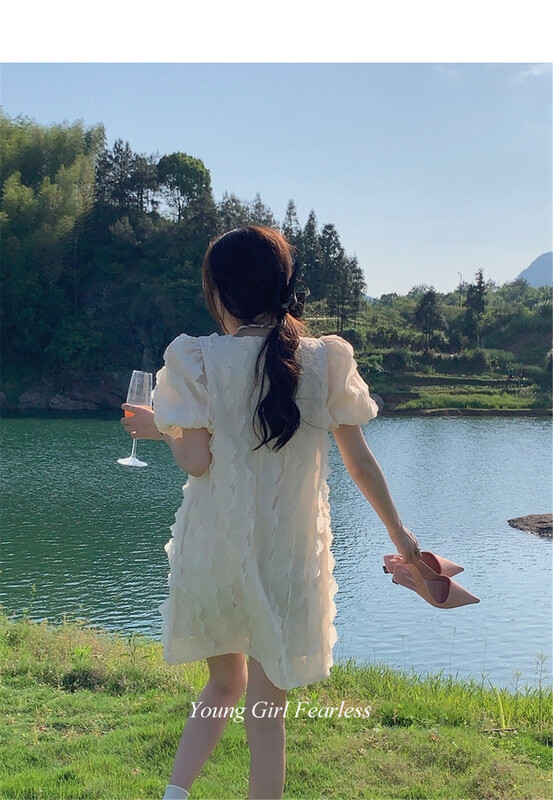 [NC edition/new color] Korean round neck solid Petal Dress z2613\zxx
