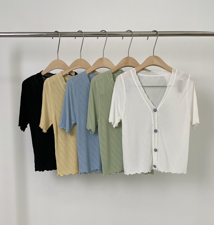 [context sense] V-neck Korean flower single breasted short sleeve T-shirt amnc532\csx