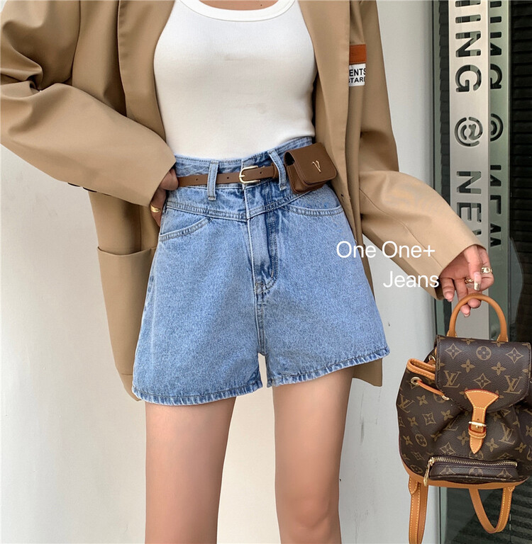 [one one home] Korean versatile casual denim shorts (with waist bag) 828\zxl