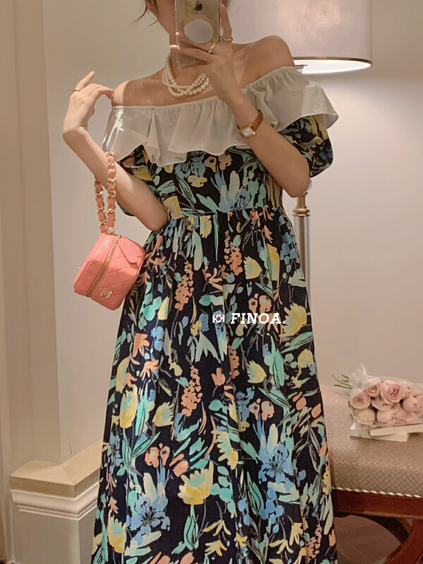 [finoa] Korean style big flower one shoulder dress 10501\jhy