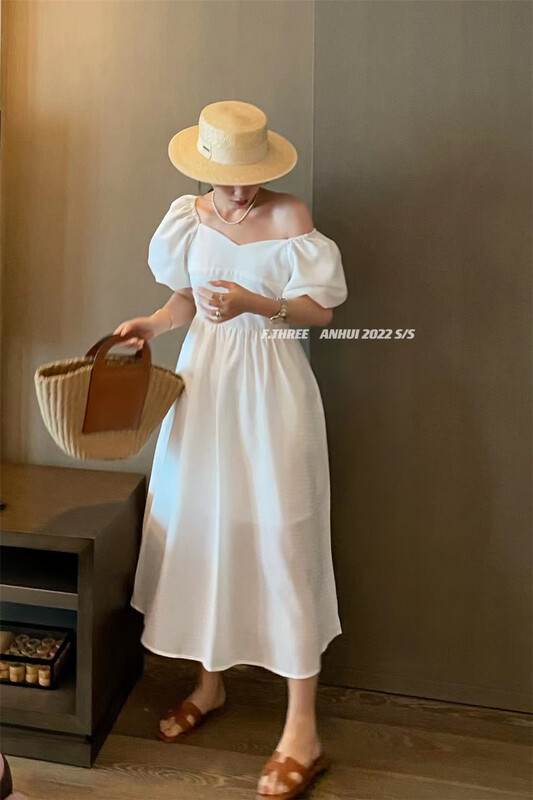 [f.three] French backless micro bubble sleeve dress 87361\xj