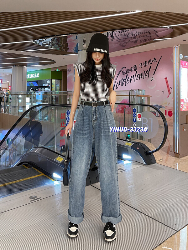 [Yinuo Yinuo jeans] bullet free Korean wide leg jeans 3323\zjy