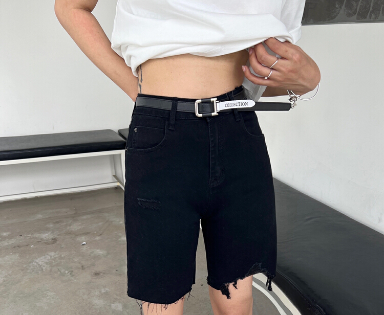 [hakie] summer thin elastic Capri Jeans Shorts (without belt) 9985\ozq