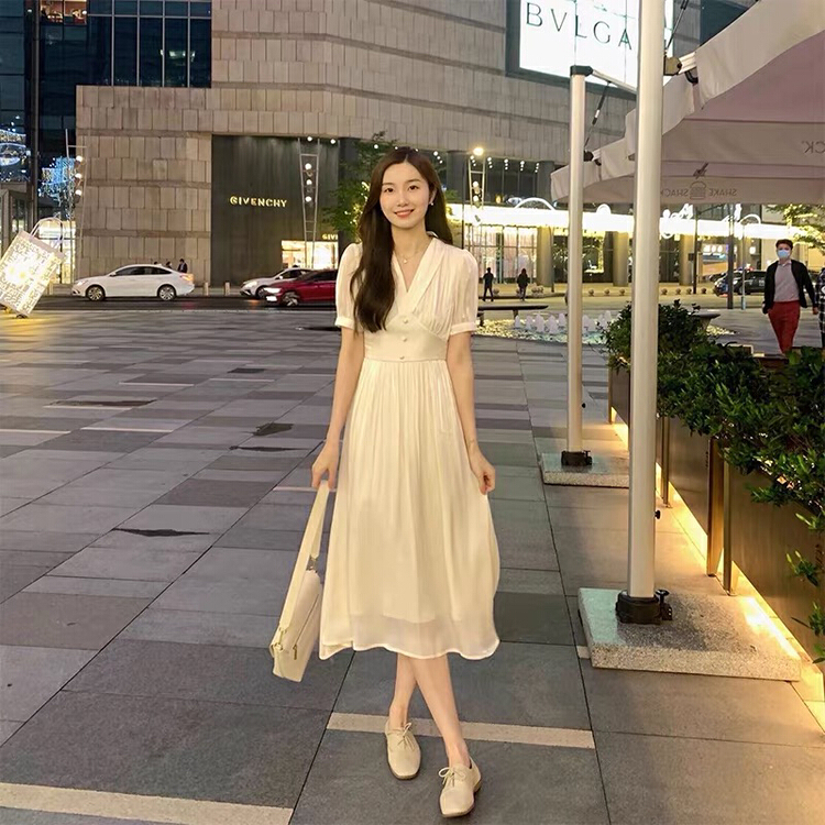 [ouzhengsha] French temperament waist closing texture dress 18830\jj