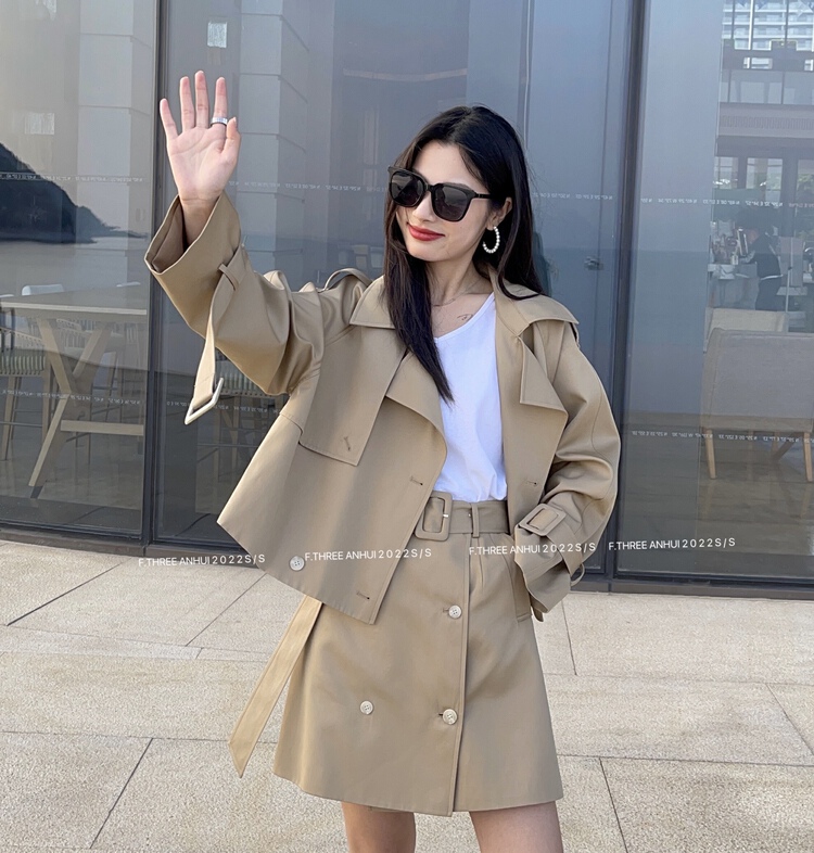 Original price 248.03! New year in early spring! [f.three] double breasted Korean short coat + lady style skirt suit (with belt) 87187\xj