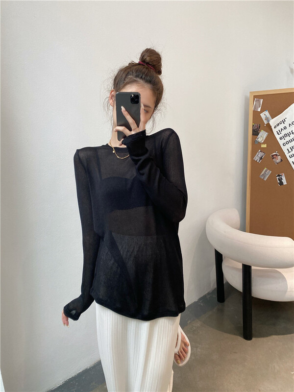 [modern 197] Korean casual round neck knitted sunscreen shirt 7112\lsl