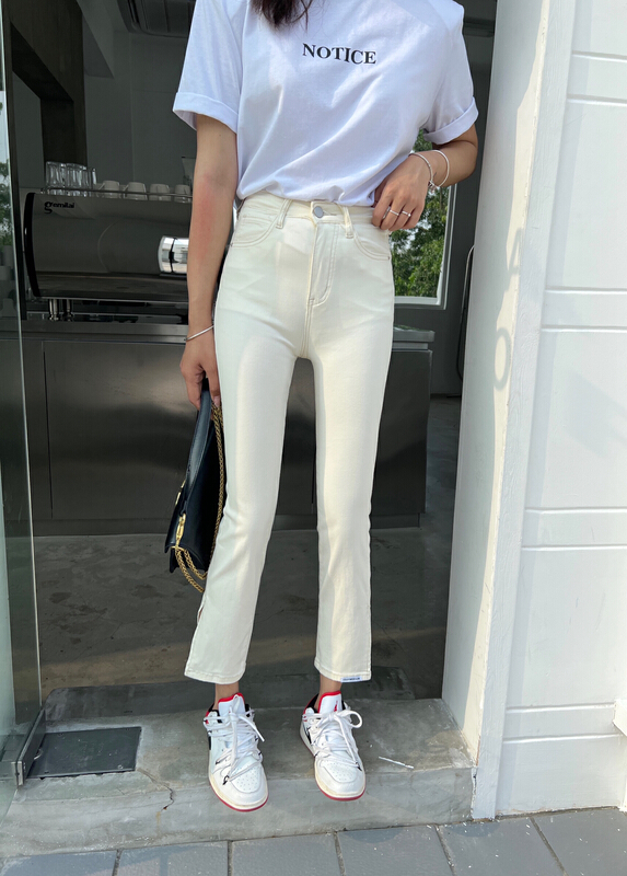 [hakie] Elastic Classic slit small straight jeans ys1-9983\ozq