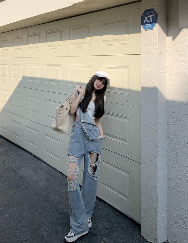 [d.ffstudio] Korean version water washed hole breaking suspender 1291\wtt