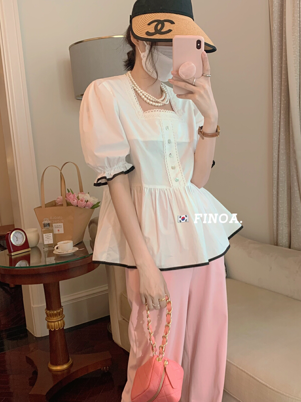 [finoa] Korean style elegant square neck shirt 10478\cls