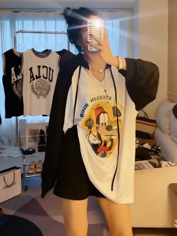 [Haimi] Korean color contrast printed sunscreen shirt 1961\wtt