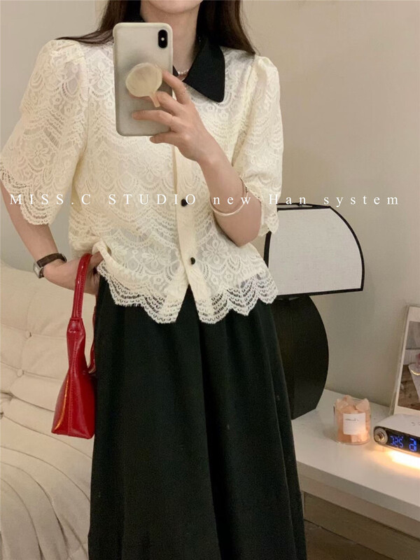 [miss.c studio] lace breasted short sleeve shirt 9180\zxx