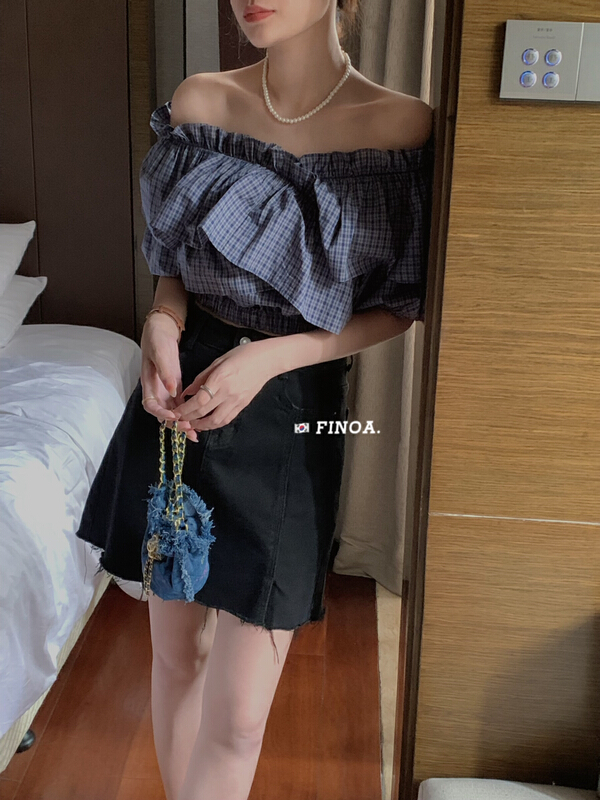[finoa] Korean design lattice one line collar shirt olive1172