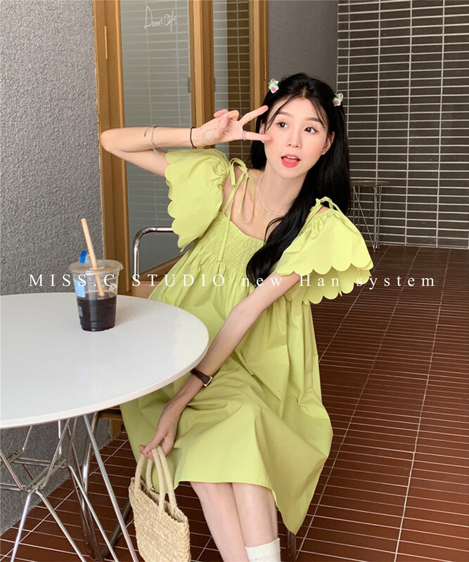 [miss.c studio] Korean solid color loose one line collar Sling Dress 1579\zxx