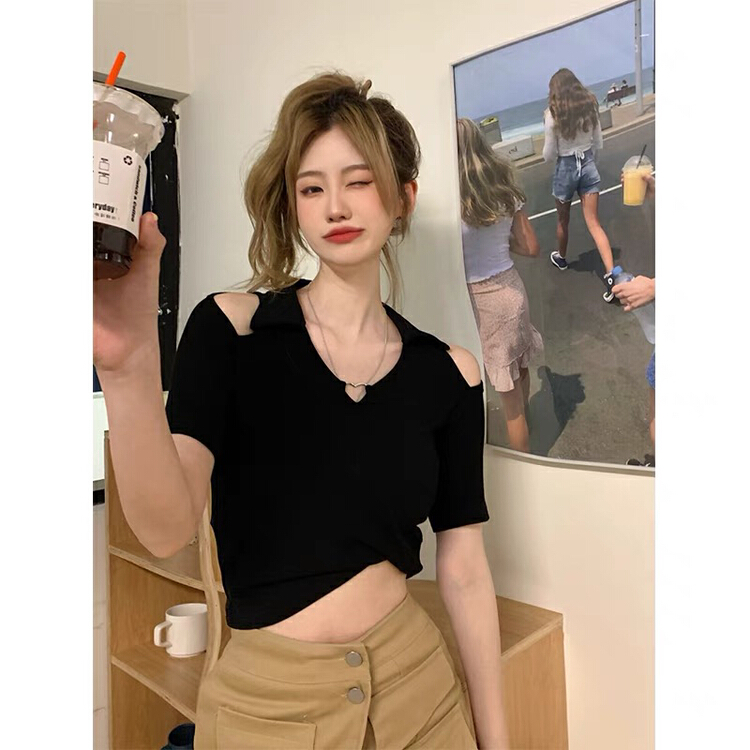 [ou zhengsha] slim loving silver button off shoulder shirt 18813\jj