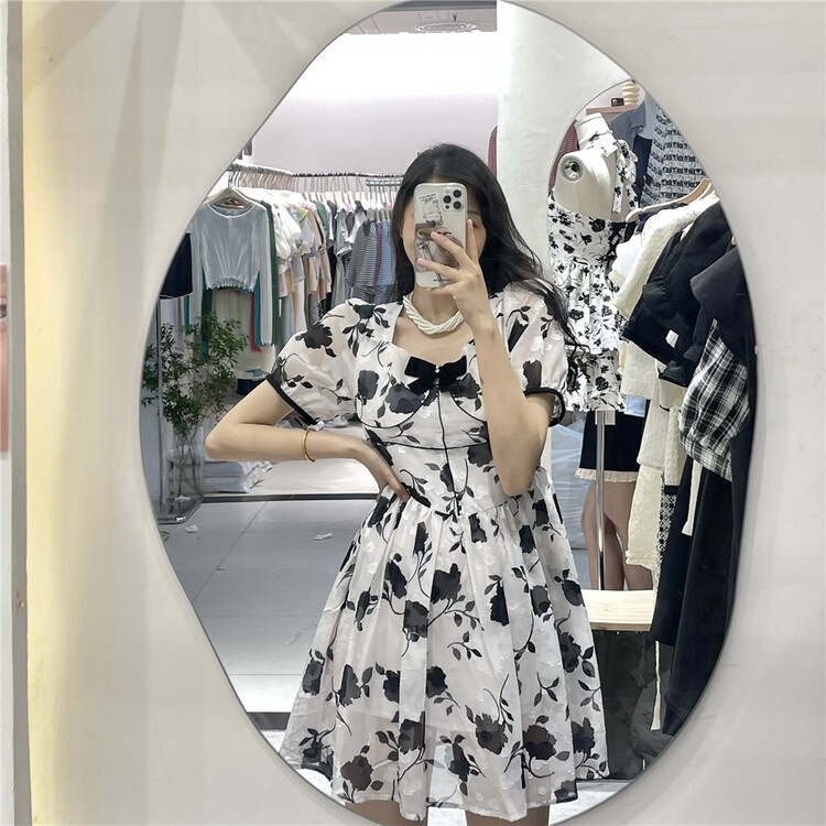 [NC edition/new color] Korean style square neck printed sweet dress w9332\zxx